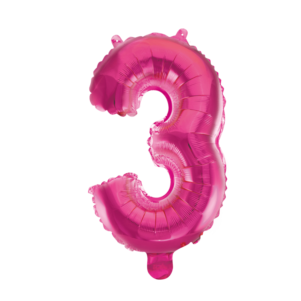 Folie Ballon Cijfer 3 Roze 41cm met Rietje
