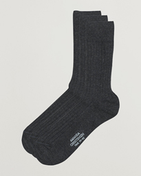 Amanda Christensen 3-Pack True Cotton Ribbed Socks Antracite Melange