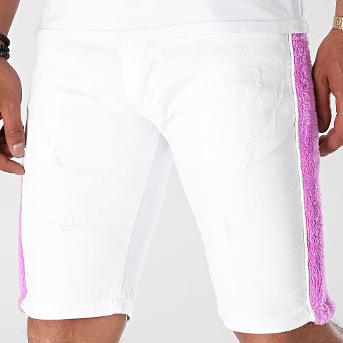 Short Jean A Bandes Fourrure P460 Blanc Violet