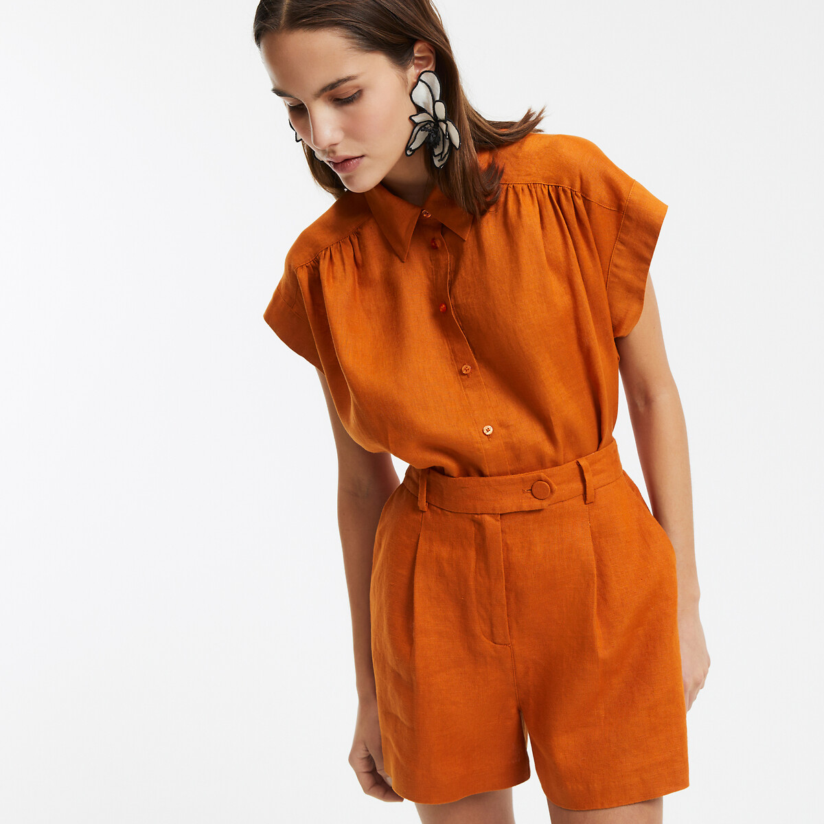 COLEÇÃO LA REDOUTE<br>Camisa de linho sem mangas, ombros franzidos