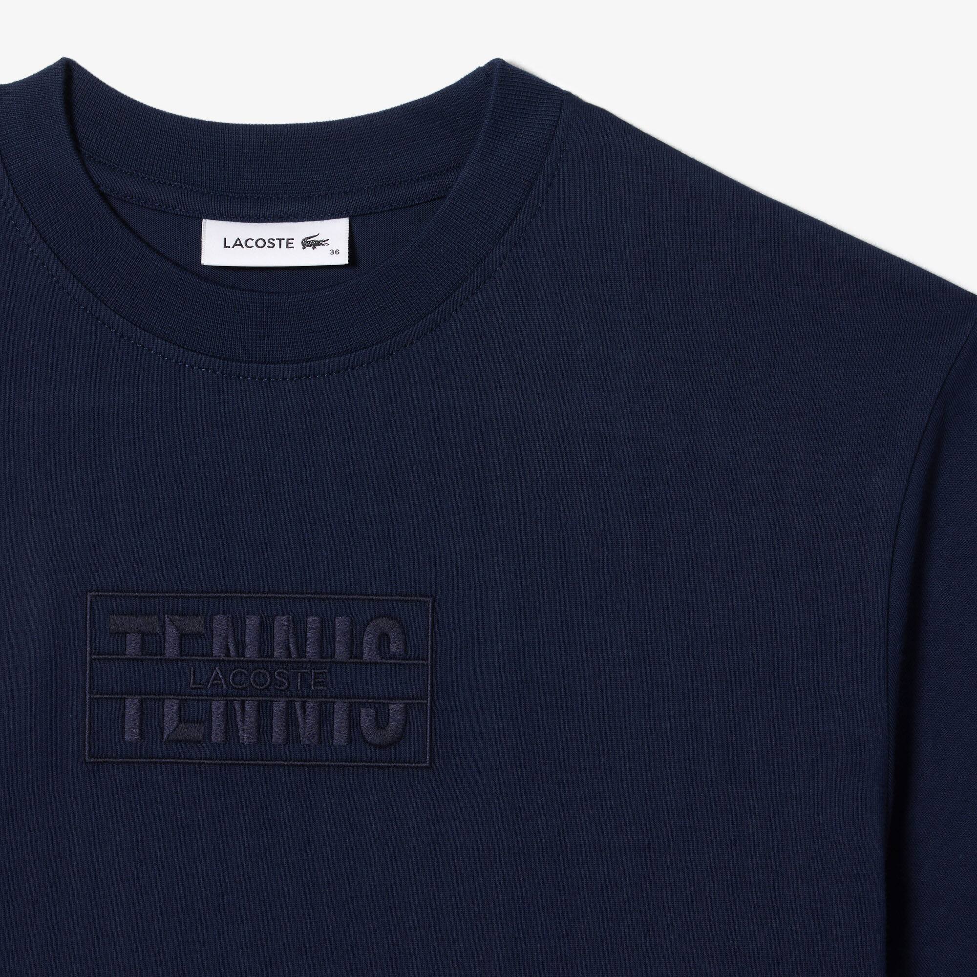 Extraweites T-Shirt-Kleid aus Baumwolle mit Stickerei Kleider & Röcke - Blau - Lacoste - Damen