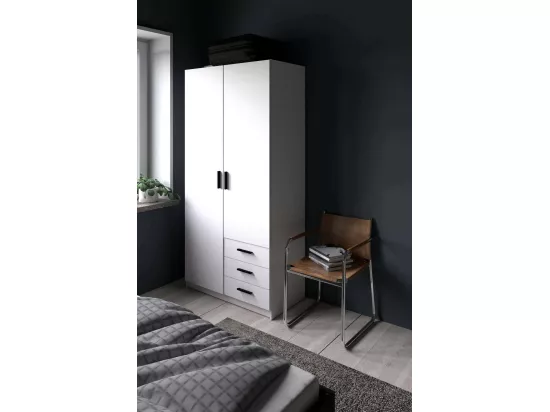 Garde-robe 2 portes Dscopon, Meubles de chambre, Penderie de plain-pied, Placard à vêtements, 99x50 h200 cm, Blanc