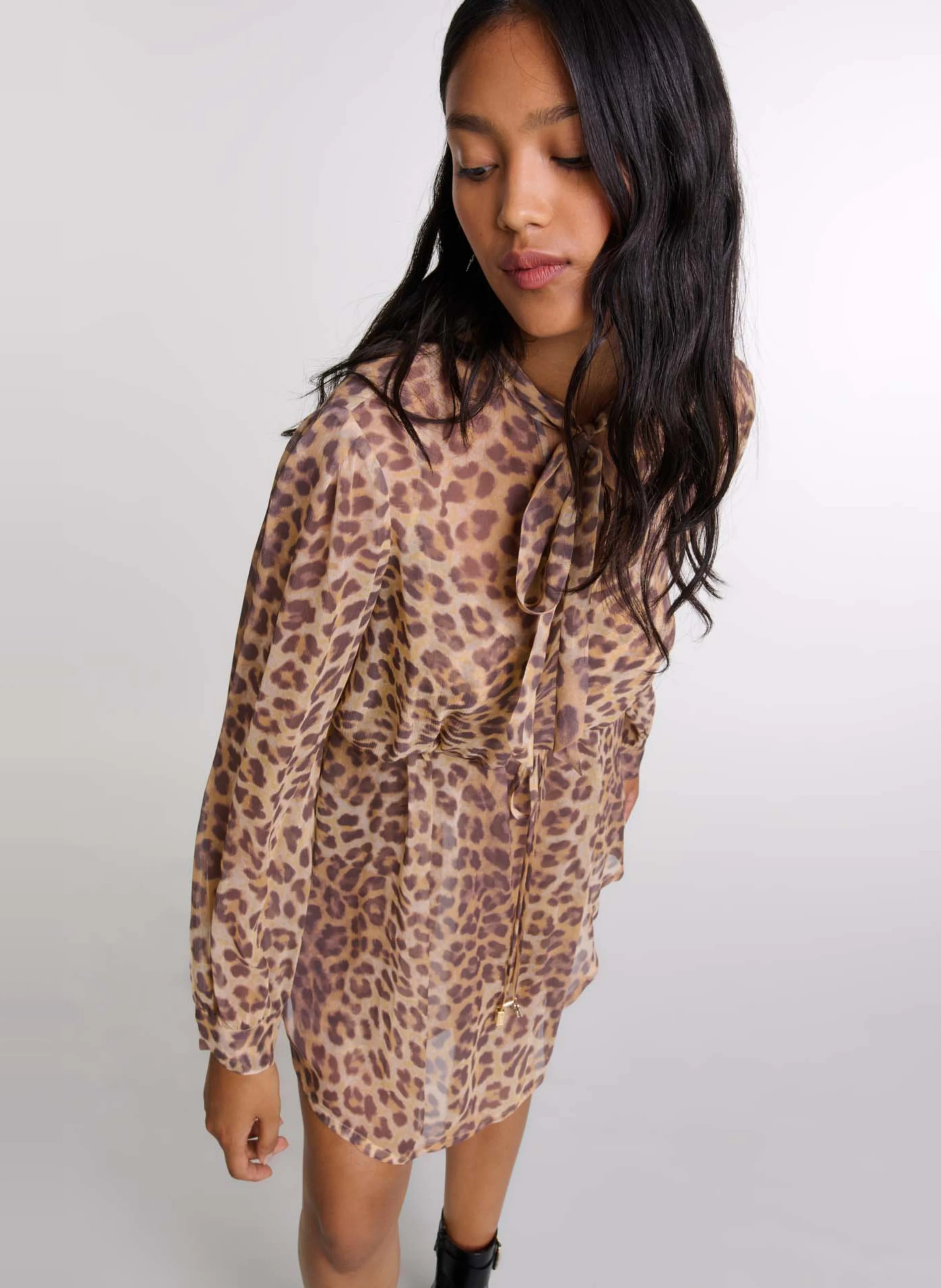Robe courte col lavallière imprimée| Multicolore
