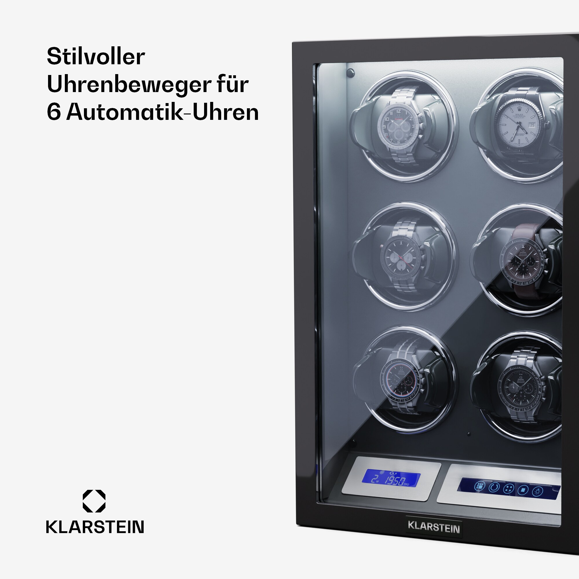 Sarthe 6 Uhrenbeweger 6 Uhren 5 Rotationsmodi LED Touch Fernbedienung Schwarz