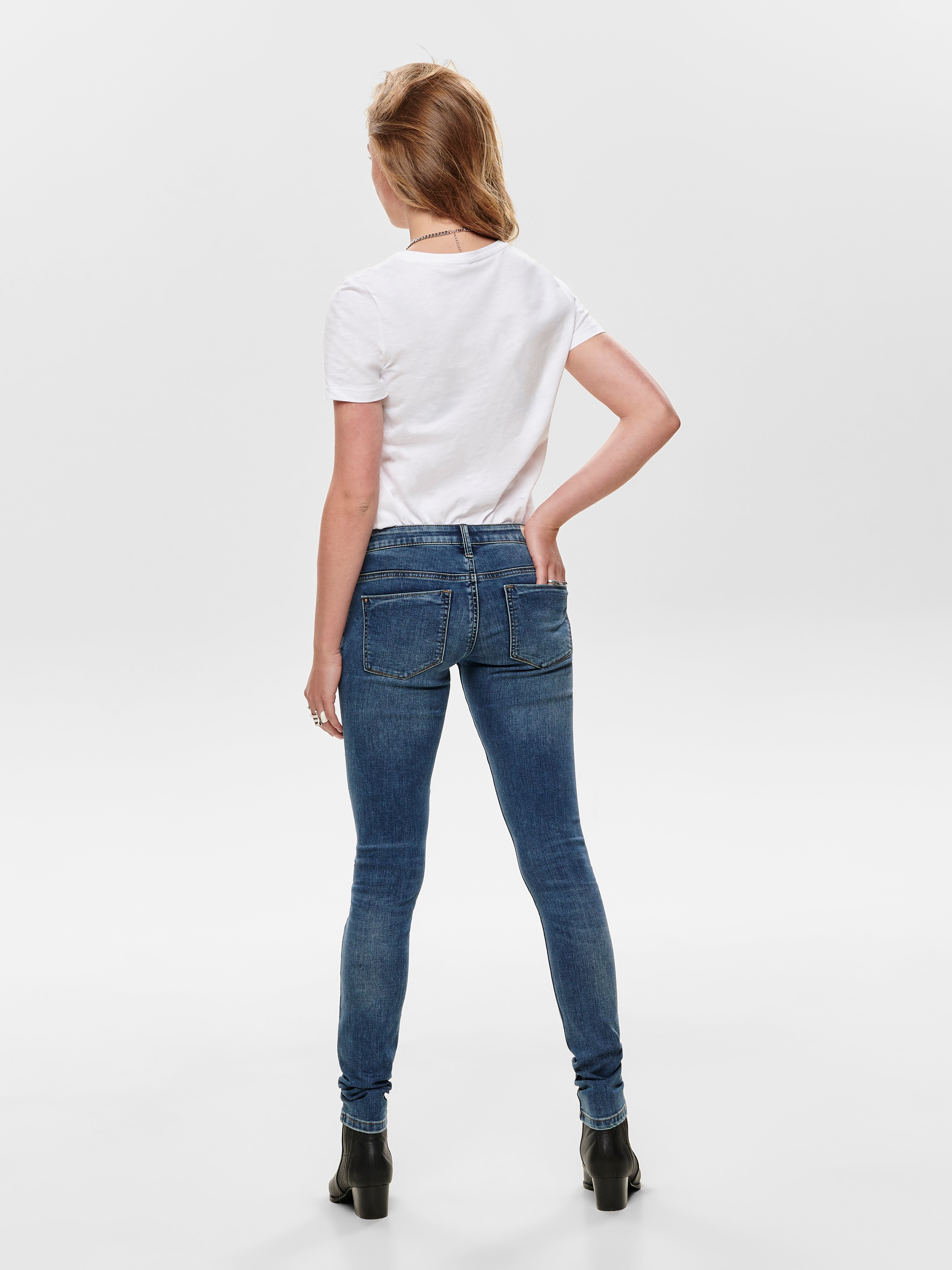 ONLCORAL Sehr niedrige Taille Skinny Fit Jeans Dark Blue Denim