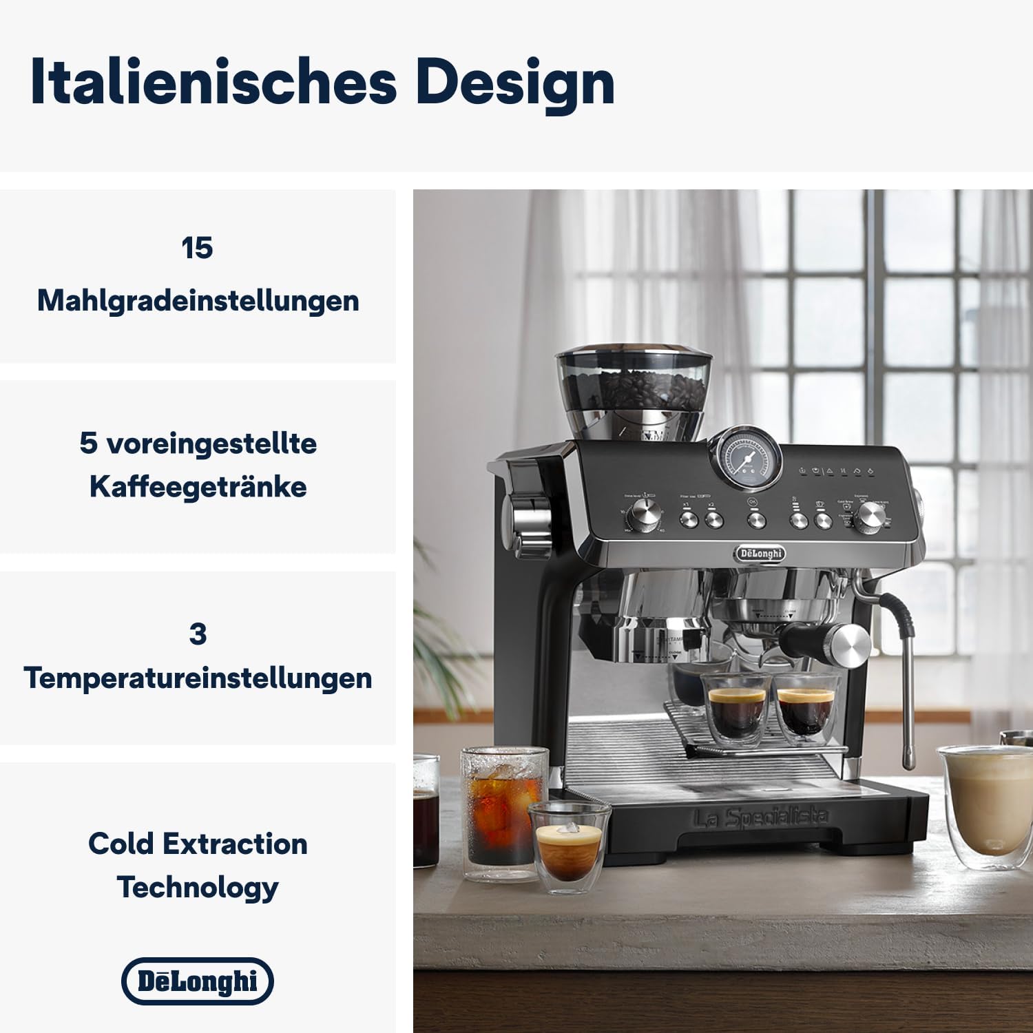 De'Longhi La Specialista Opera EC9555.BK Espresso Siebträgermaschine mit Cold Brew und Espresso Cool, Professioneller Milchaufschäumer, Sensor-Mahltechnologie, Inklusive Barista-Kit, 1550W, Schwarz