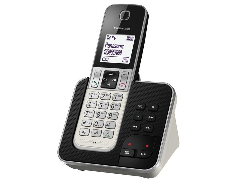 Panasonic Schnurlostelefon KX-TGD320SLW Schwarz/Silber Digitales Schnurlostelefon mit integriertem Anrufbeantworter