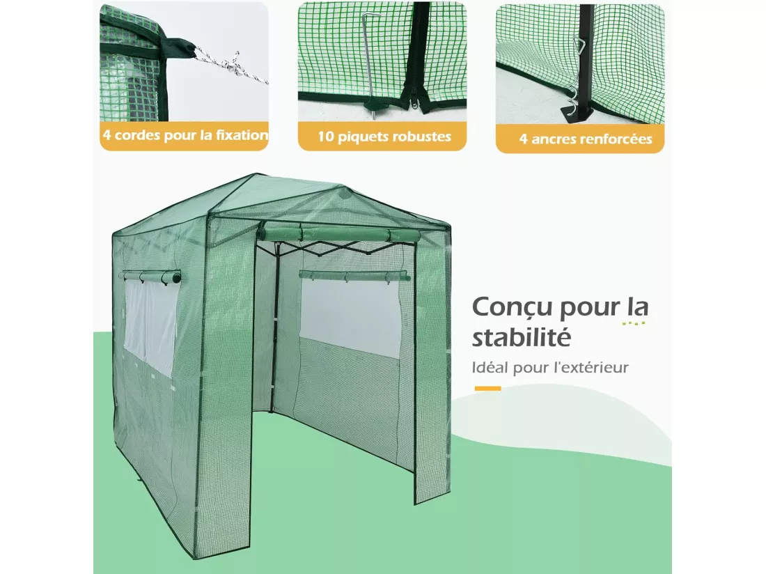 Serre de Jardin Portable avec 2 Larges Fenêtres Observation,180 x 250CM