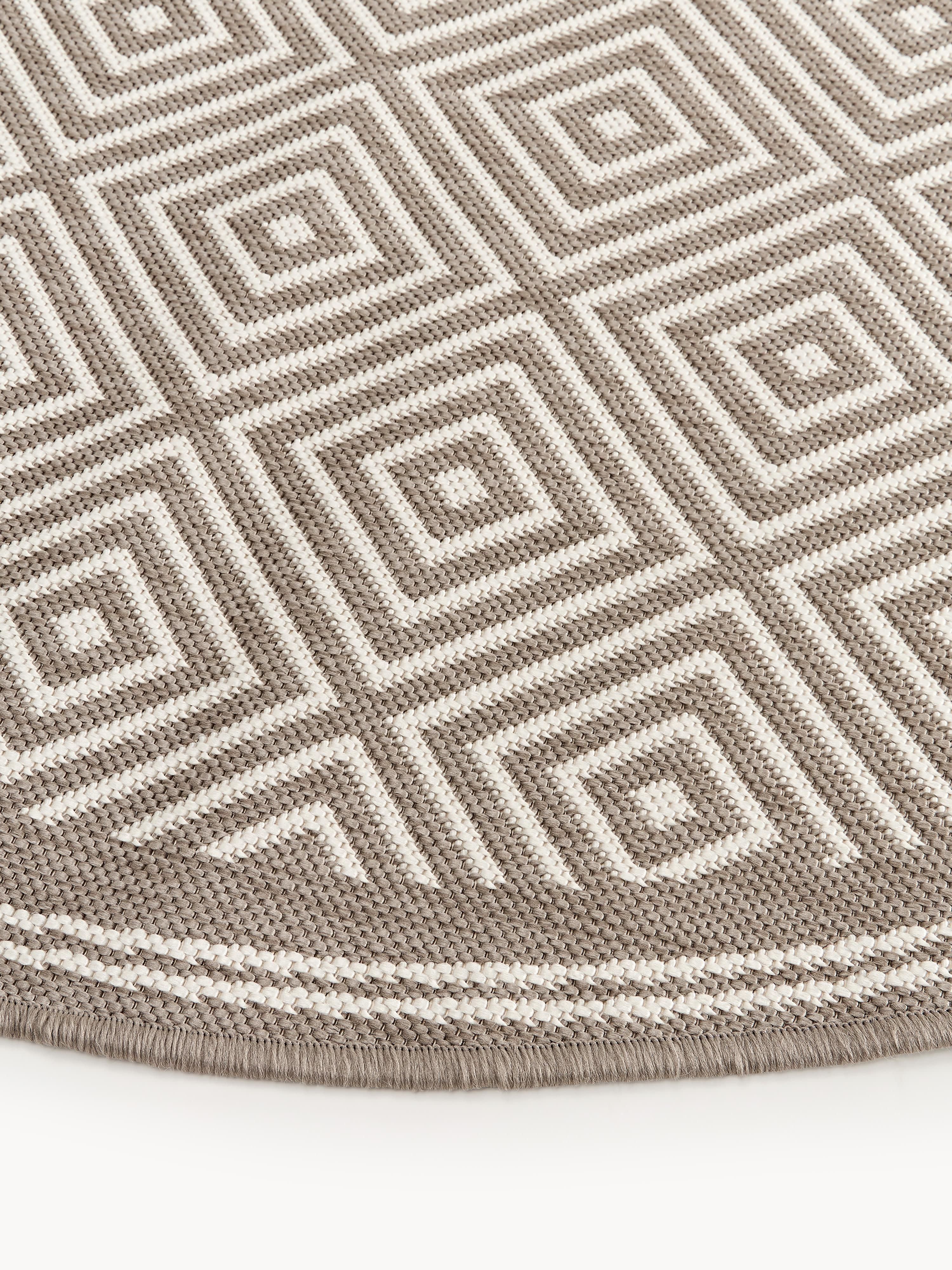 Ronde outdoor dubbelzijdig vloerkleed Reddy met ruitjesmotief