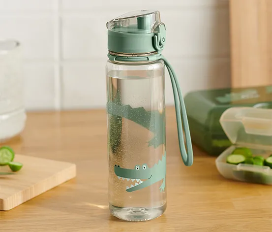 Trinkflasche, beige mit Krokodilprint