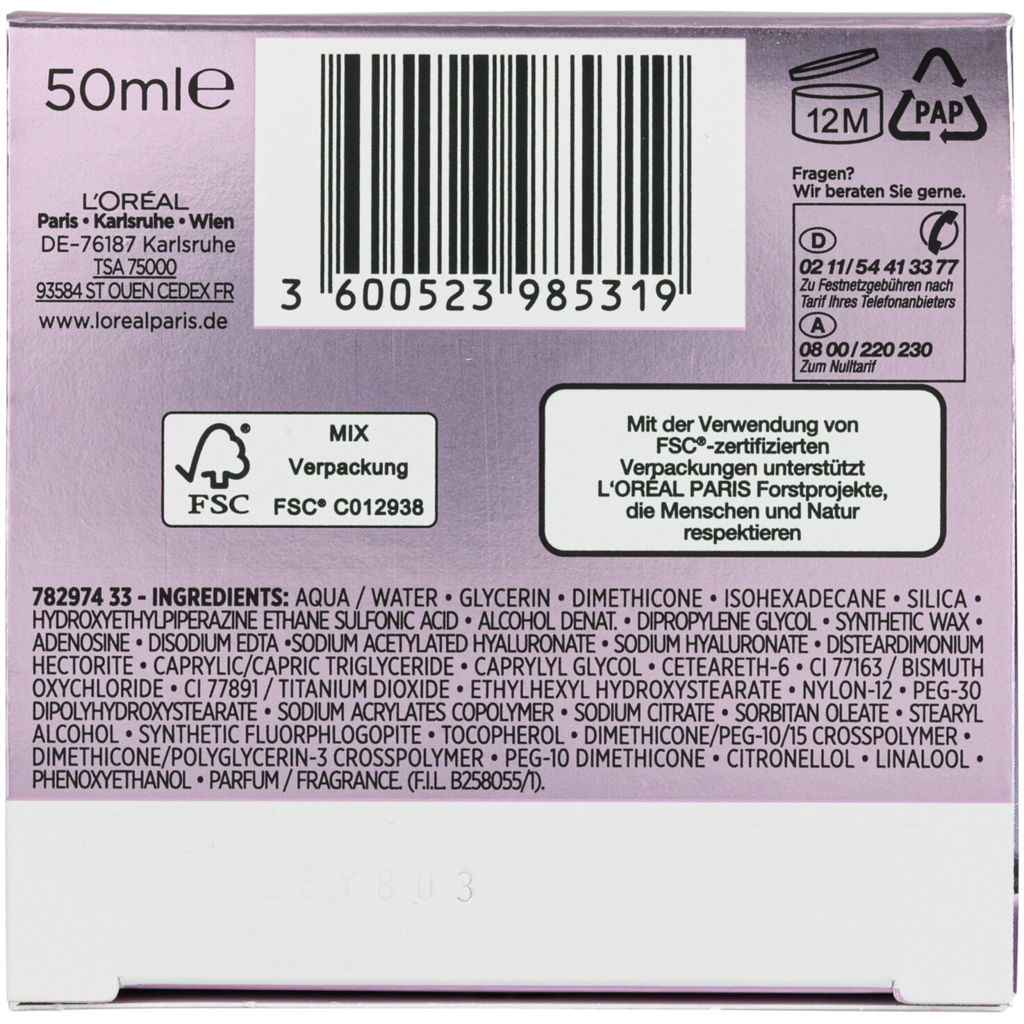 L'Oréal Paris Revitalift Filler [+Hyaluronsäure] Intensiv Aufpolsternde Anti-Age Tagescreme, 50ml