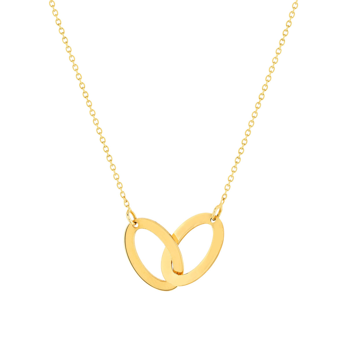 Collier or jaune 750 42 cm motif 2 anneaux entrelacés