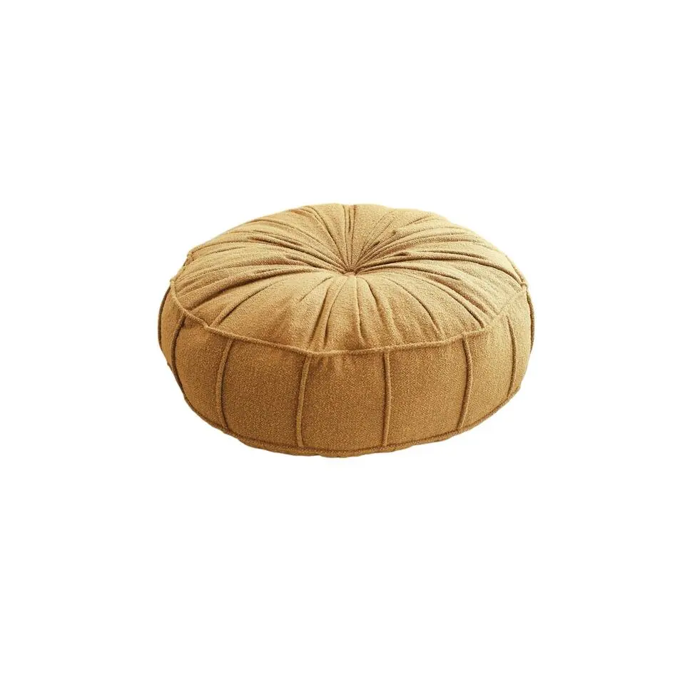 Poef Rond - Teddy Geel - Zitkussen - 60x60x20cm - Vintage