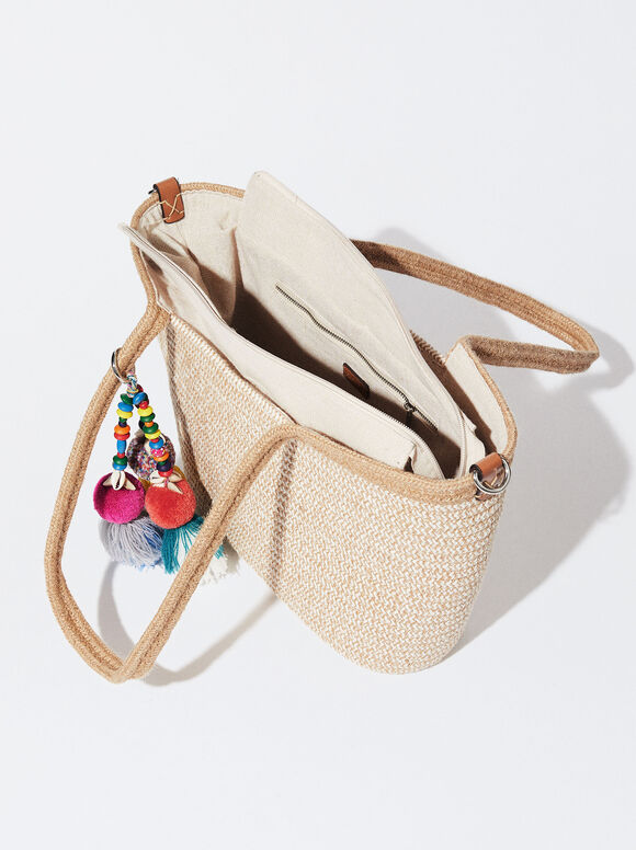 Sacola de compras com pompons - Bege