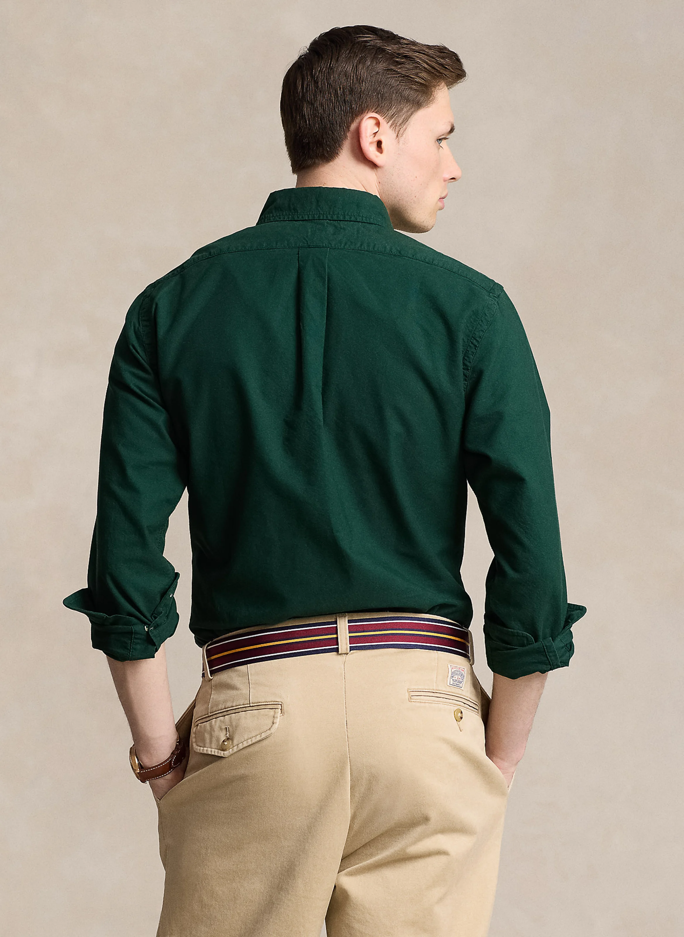 Chemise col américain slim-fit en coton | Vert