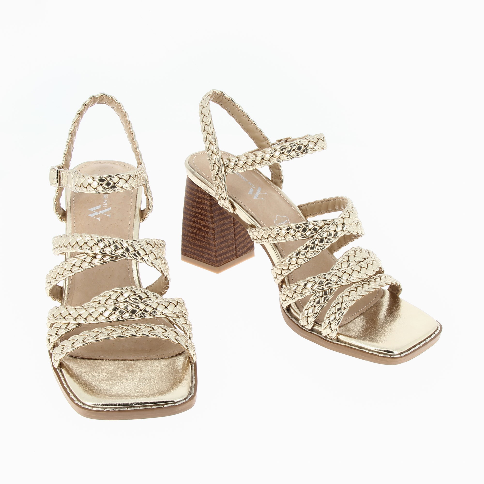 Sandales à talon, Compensées-Sandales Miranda or à multibrides tressées et talon haut