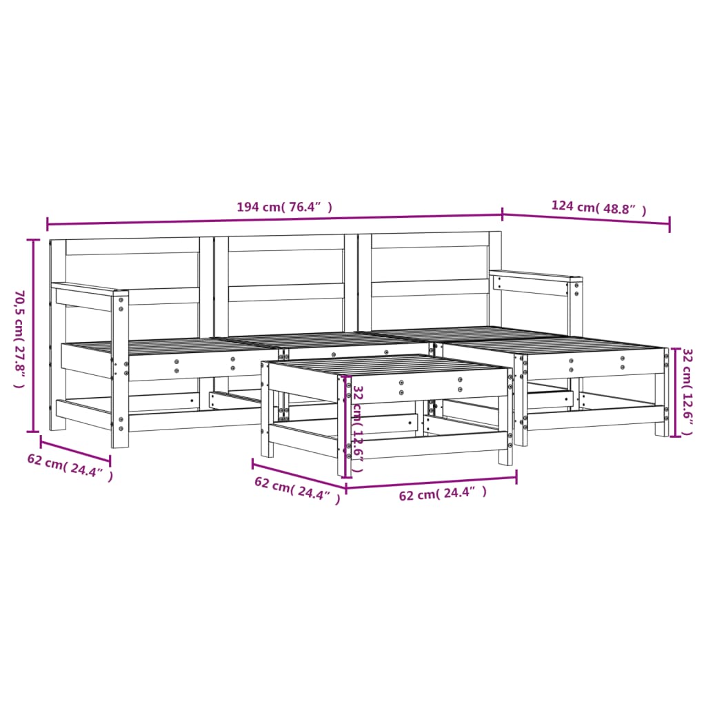 Salon de jardin 5 pcs bois massif douglas
