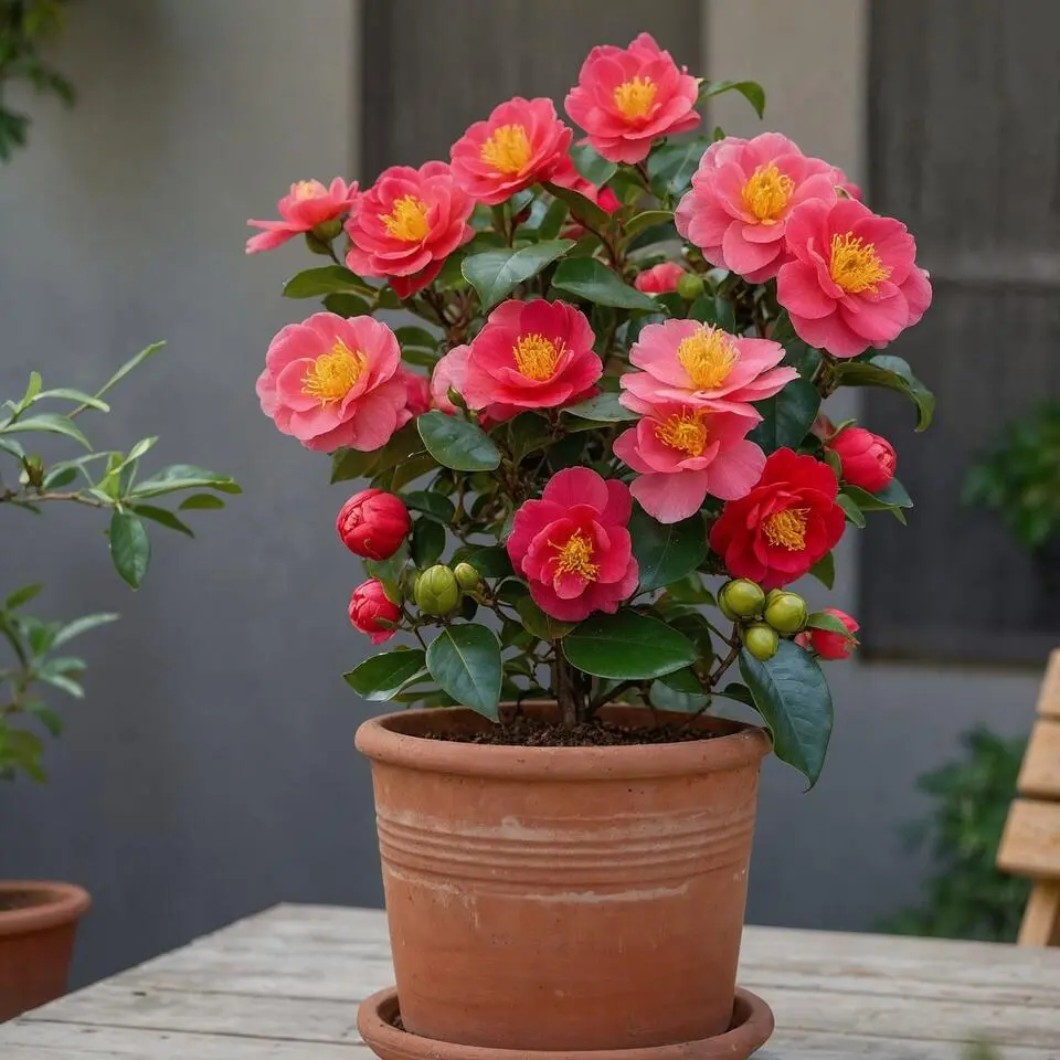 Japanse Roos - Set van 4 - Camellia 'Lady Campbell' - Hoogte 60-70cm - ⌀19cm
