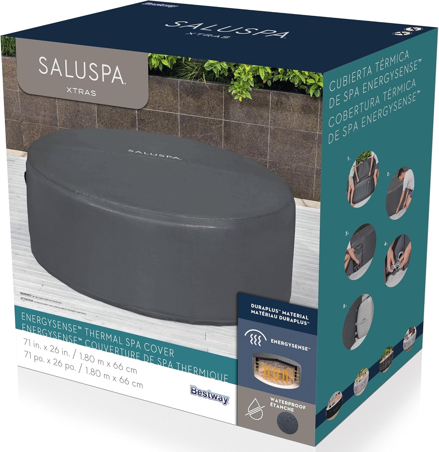 Bestway SaluSpa EnergySense Thermo-aufblasbare Whirlpool-Spa-Abdeckung, 180,3 x 66 cm