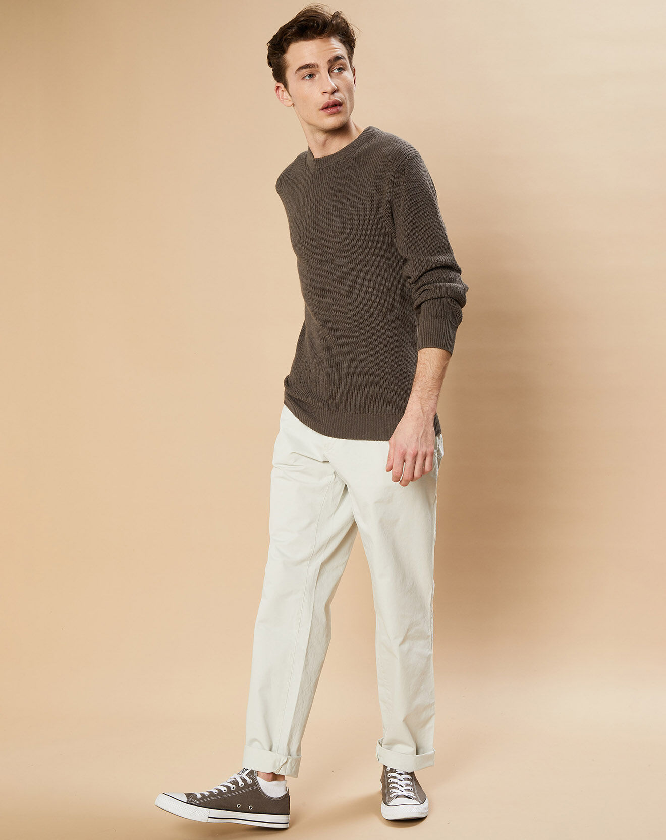 Hartford Pull en Coton & Cachemire Rib Crew olive