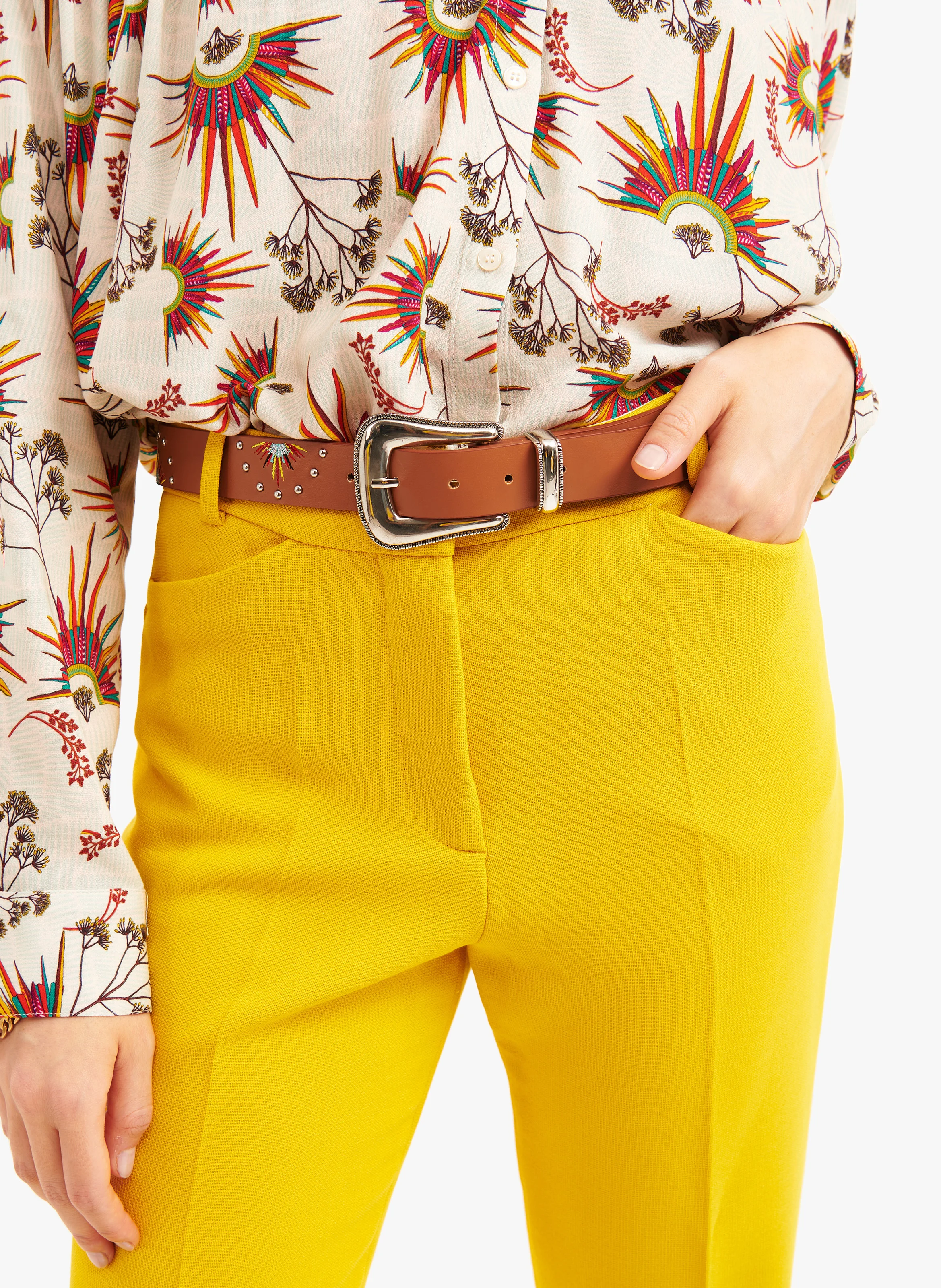 HATEYA - Ceinture brodée en cuir| Marron