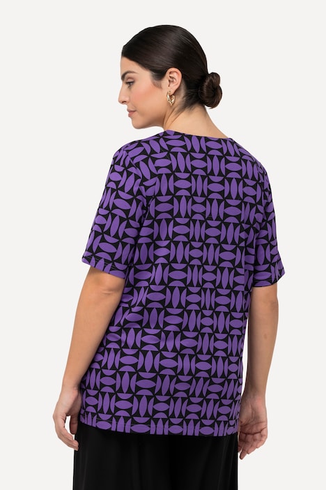 T-Shirt, grafischer Druck, Tunika-Ausschnitt, Halbarm