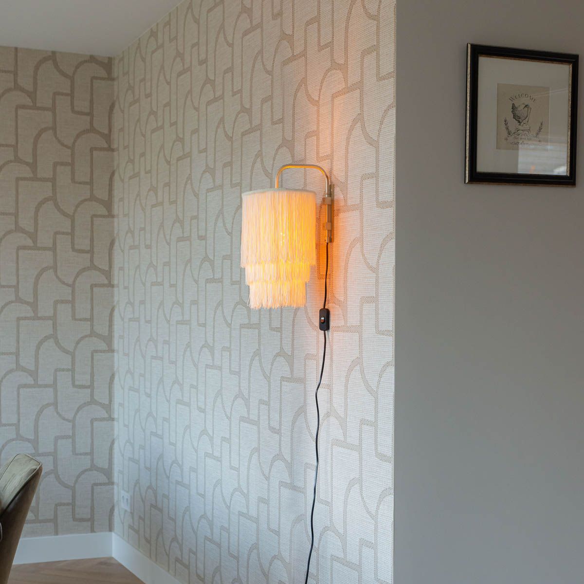 Oosterse wandlamp goud crème kap met franjes - Franxa