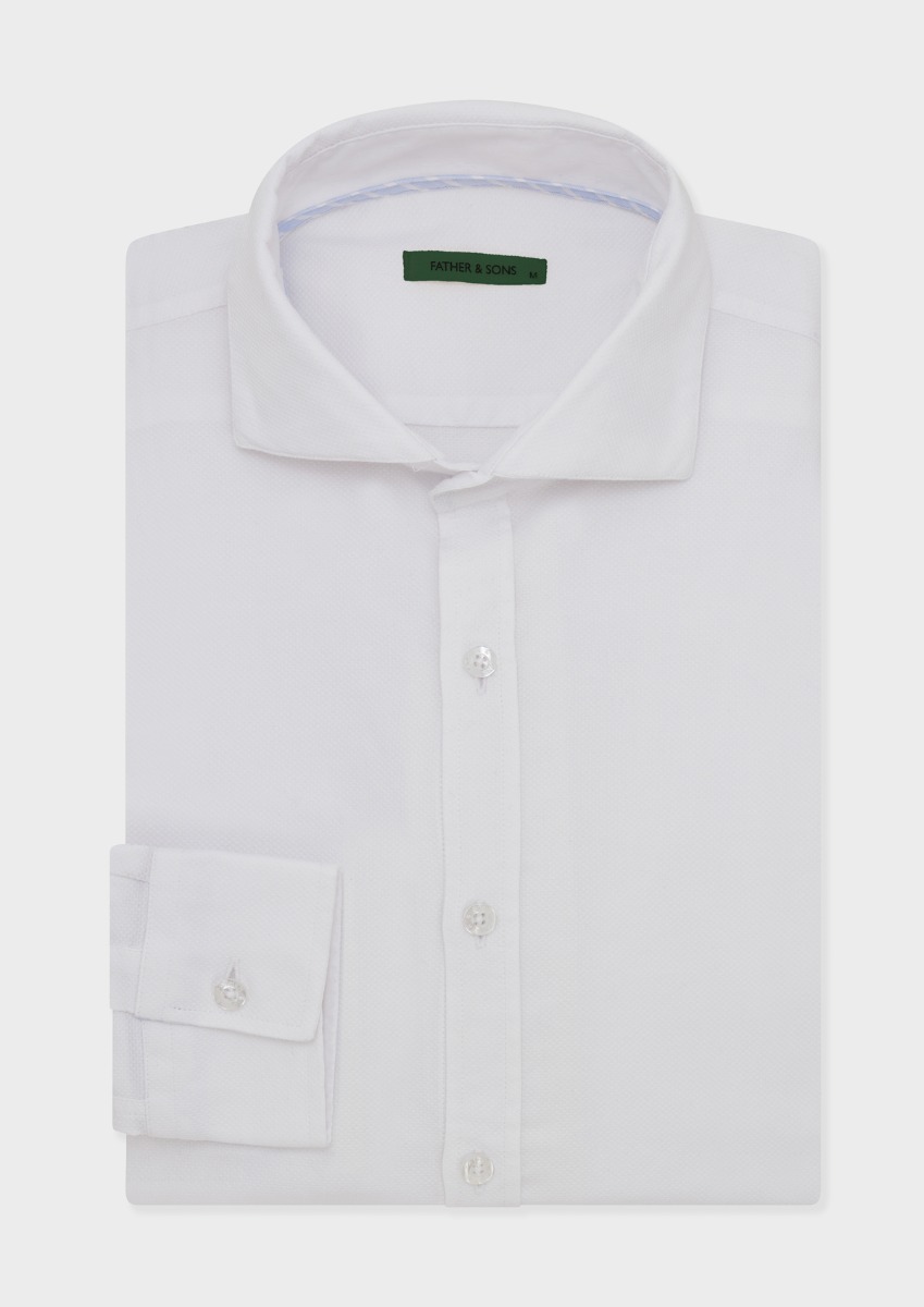 Chemise sport Slim en coton bio façonné uni blanc