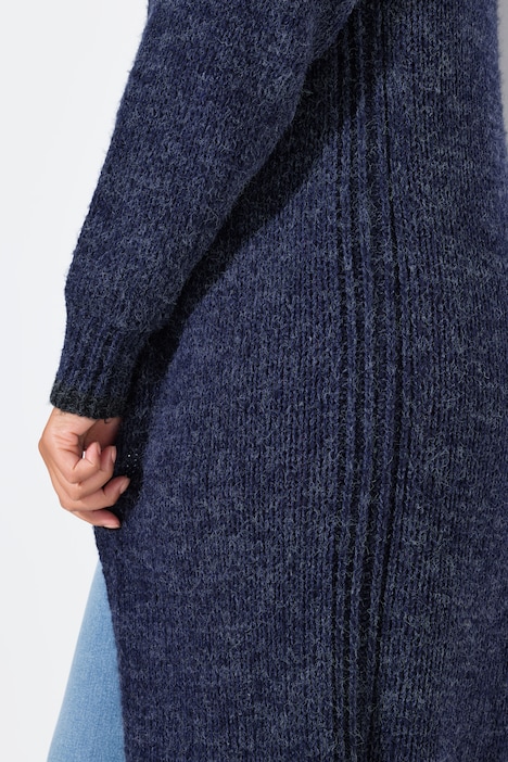 Long-Strickjacke, offene Form, Grobstrick