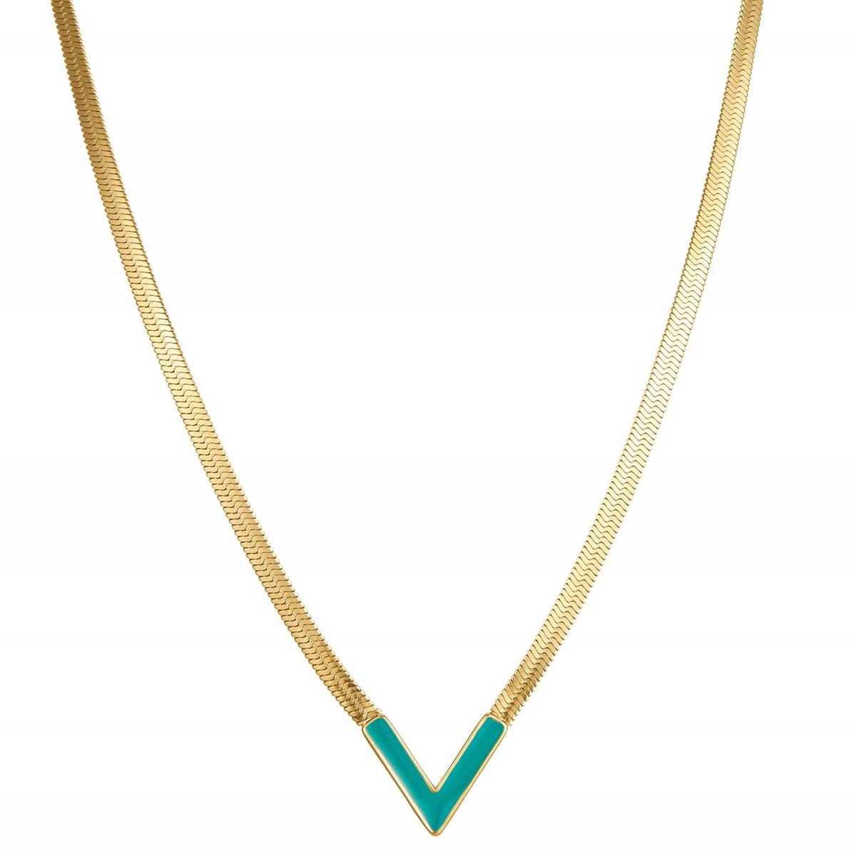 Collier V vert à maille plate