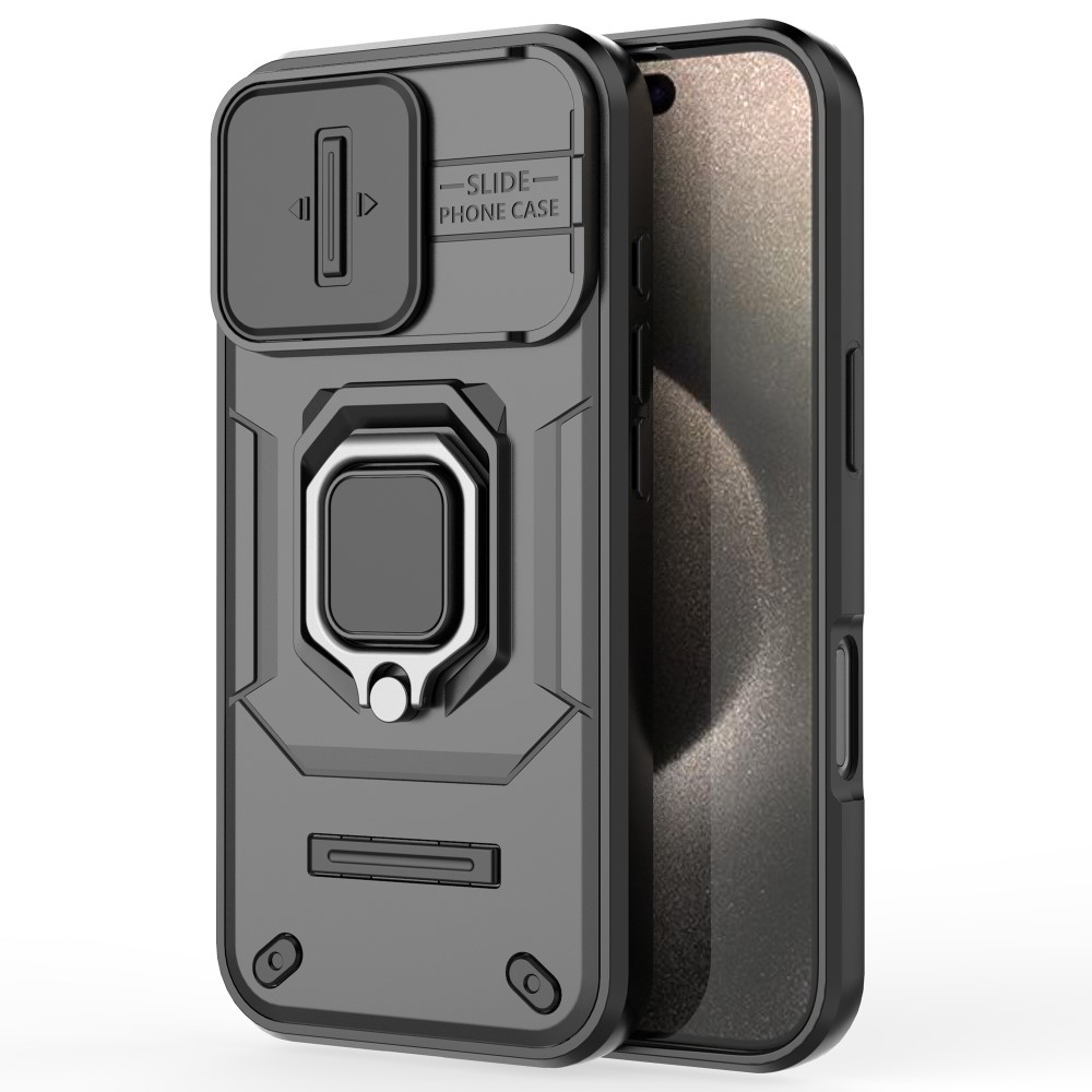 iPhone 16 Pro Hybrid Outdoor Hardcase Hülle mit Cam-Slider   Kickstand - Schwarz
