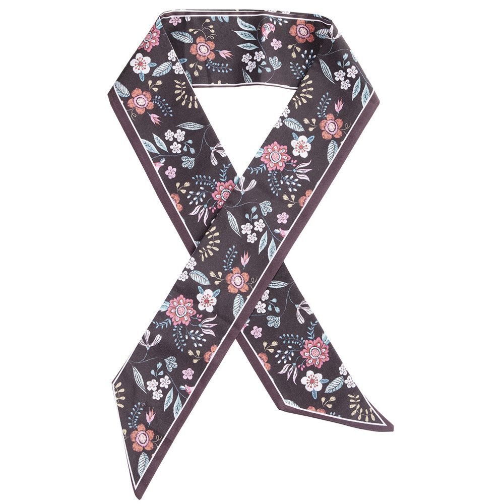 Ruban pour cheveux motif floral noir et rose