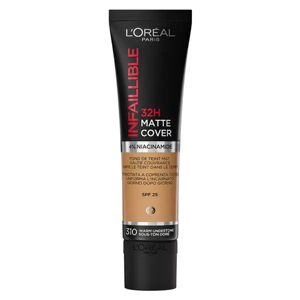 Base L'Oréal Paris Infallible 32h Matte Cover nº 310, Subtom Dourado, 30ml
