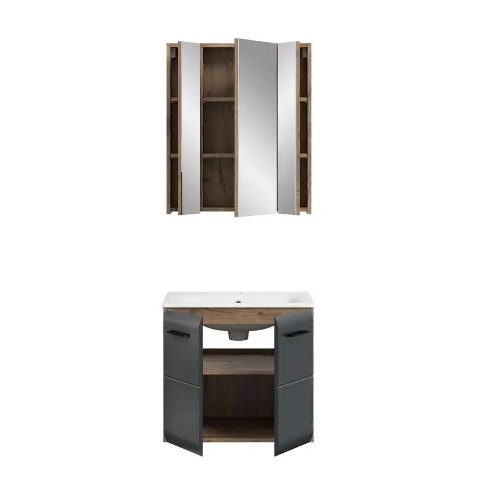 Hioshop Ice badkamer I3 zwart mat- eiken decor