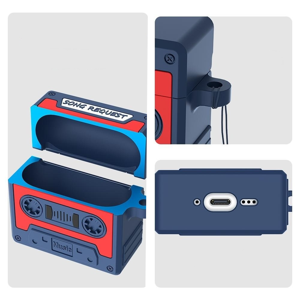 AirPods 4 Silikon Schutzhülle Abdeckung mit Handschlaufe Retro Kassette - Orange
