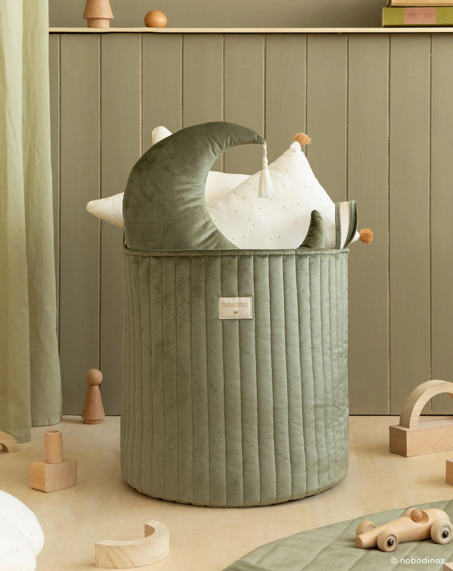 Grand panier de rangement eco-velvet | Vert