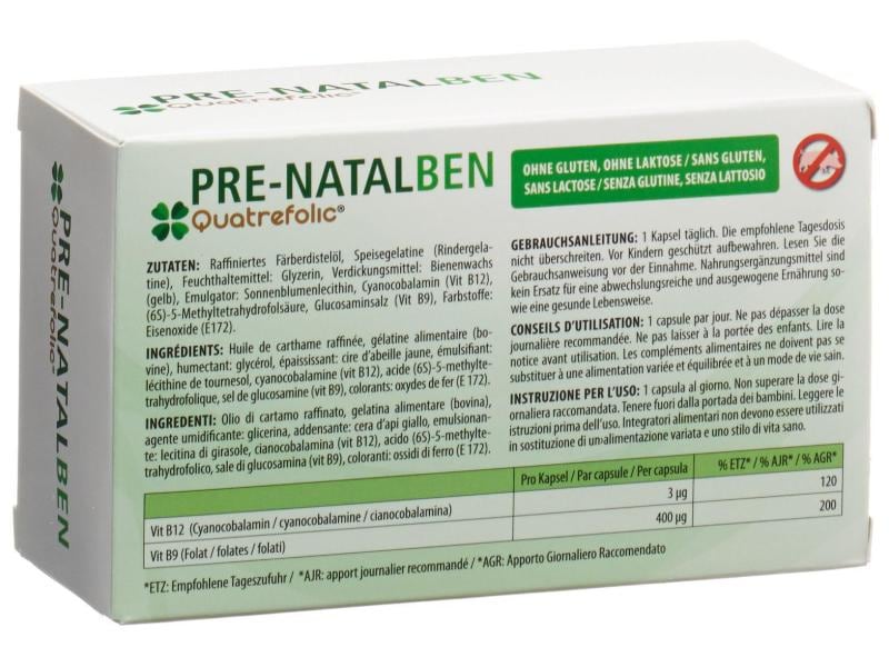 Natalben Pre-Natalben Quatrefolic 84 Kapseln Nahrungsergänzungsmittel für Frauen mit Kinderwunsch
