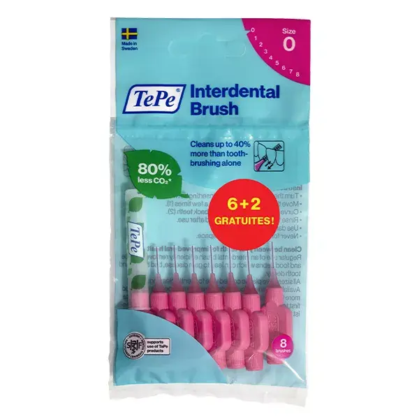 TePe Pacote Grátis 6+2 Escovas Interdentais Iso 0 Rosa 0,4mm