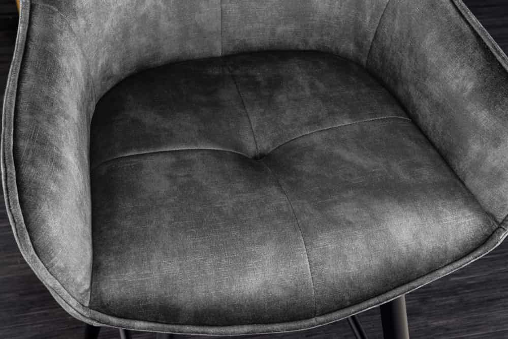 Design Barhocker EUPHORIA grau Samt schwarze Metallbeine Barstuhl mit Lehne