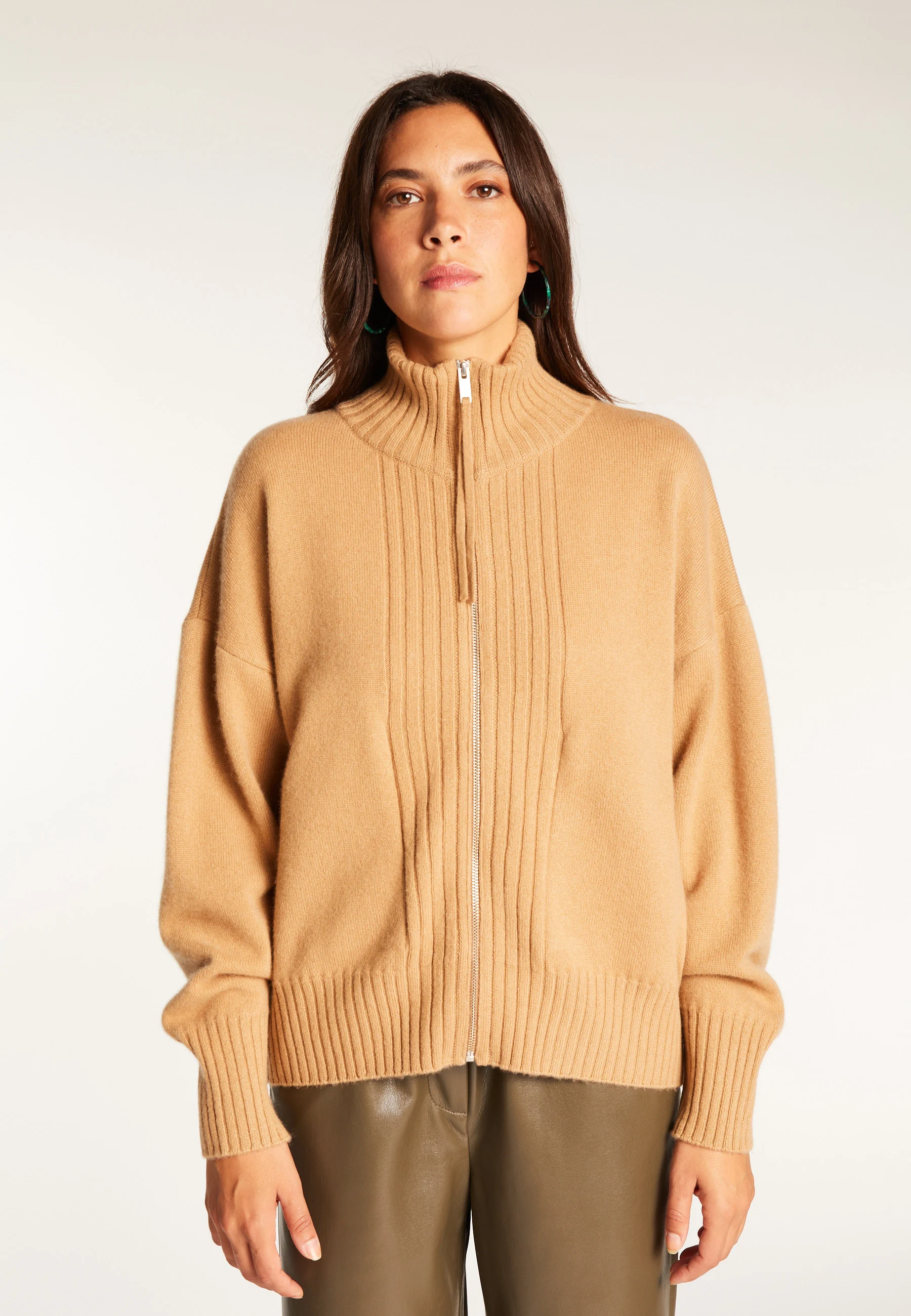 AGNES DUO - Gilet zippé en cachemire | Marron