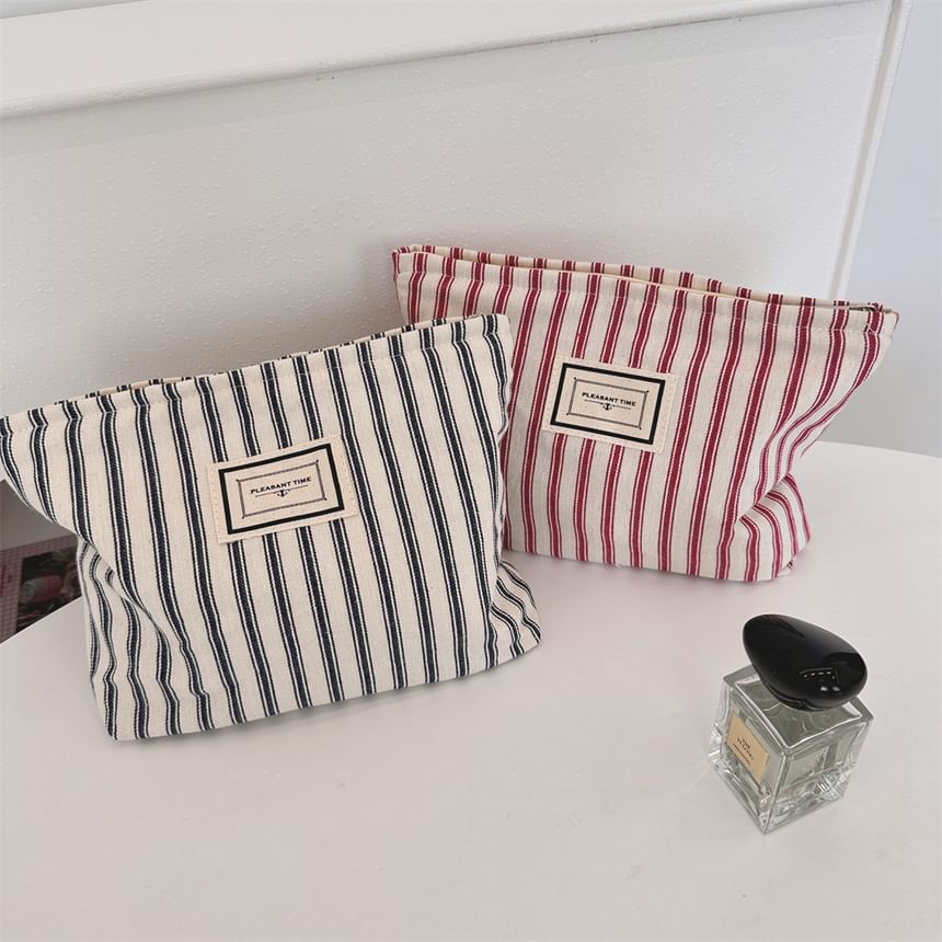 Bitabis - Gestreepte make-uptas / etui van canvas met applicatie