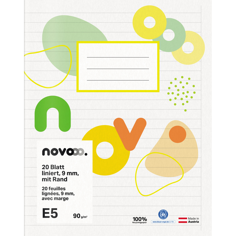 novooo Schulheft, 175 x 220 mm , liniert mit Rand