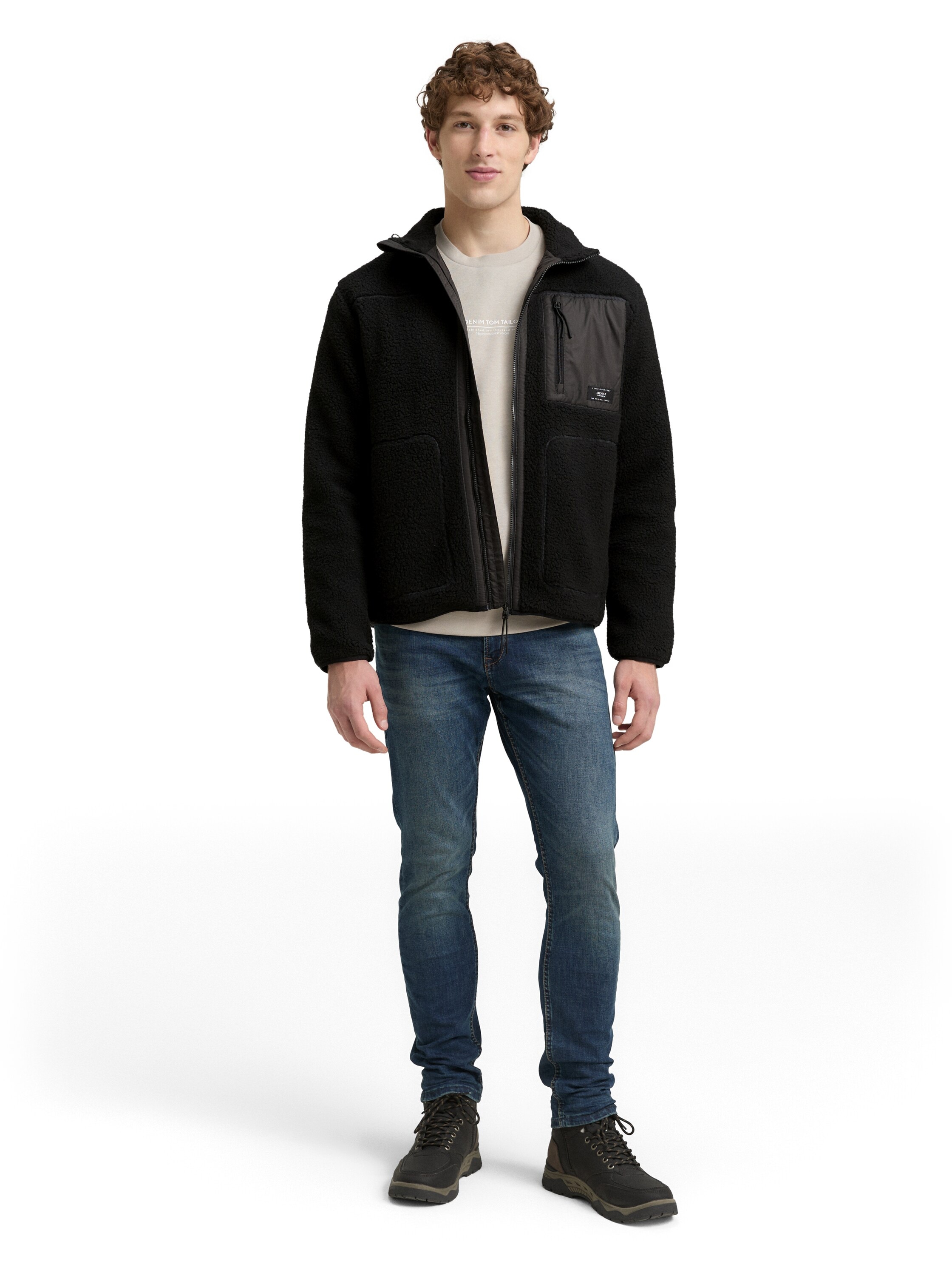 TOM TAILOR Denim Fleecejacke mit Logo Stickerei