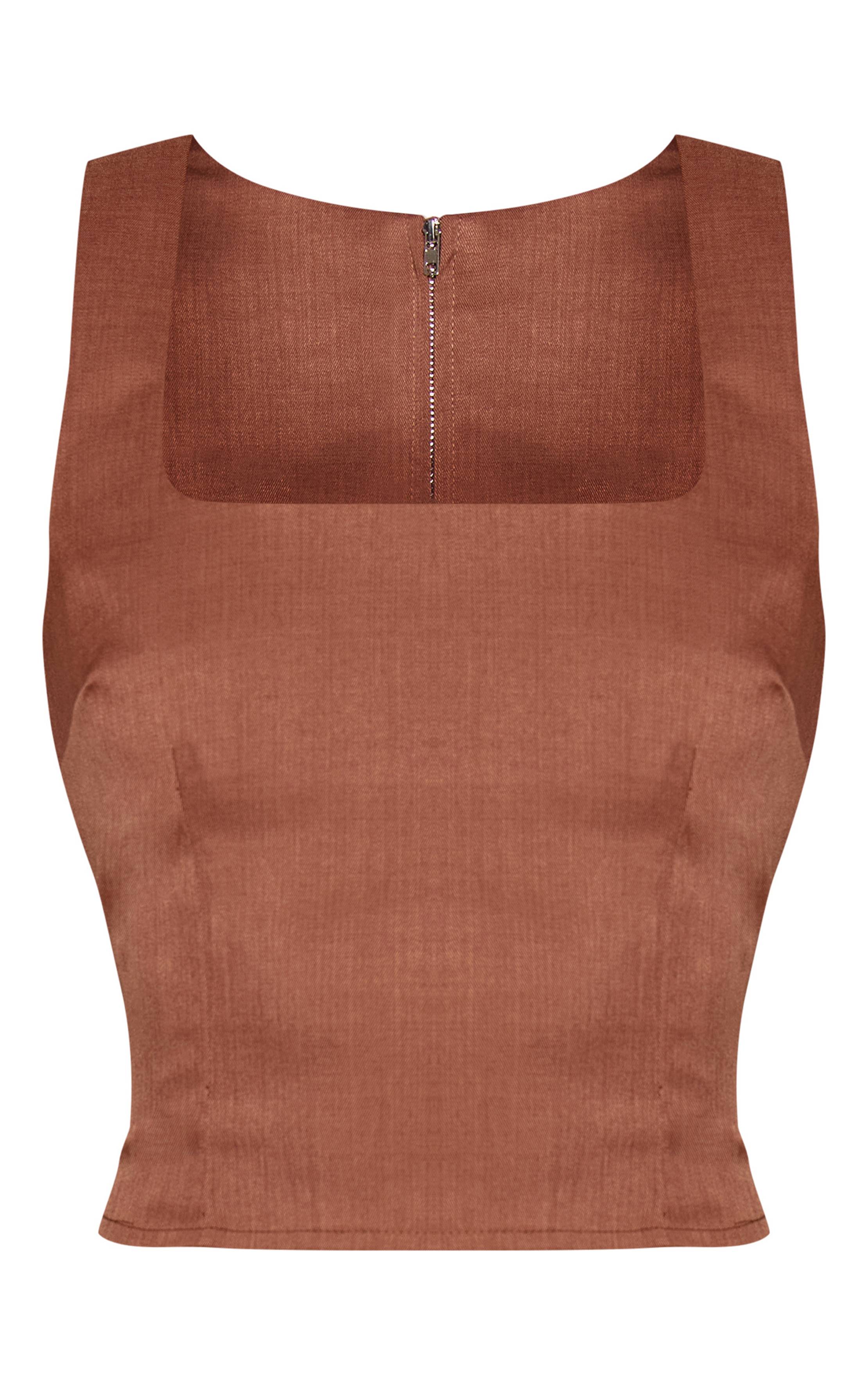 Marron Haut Ajusté Tissé À Encolure Carrée