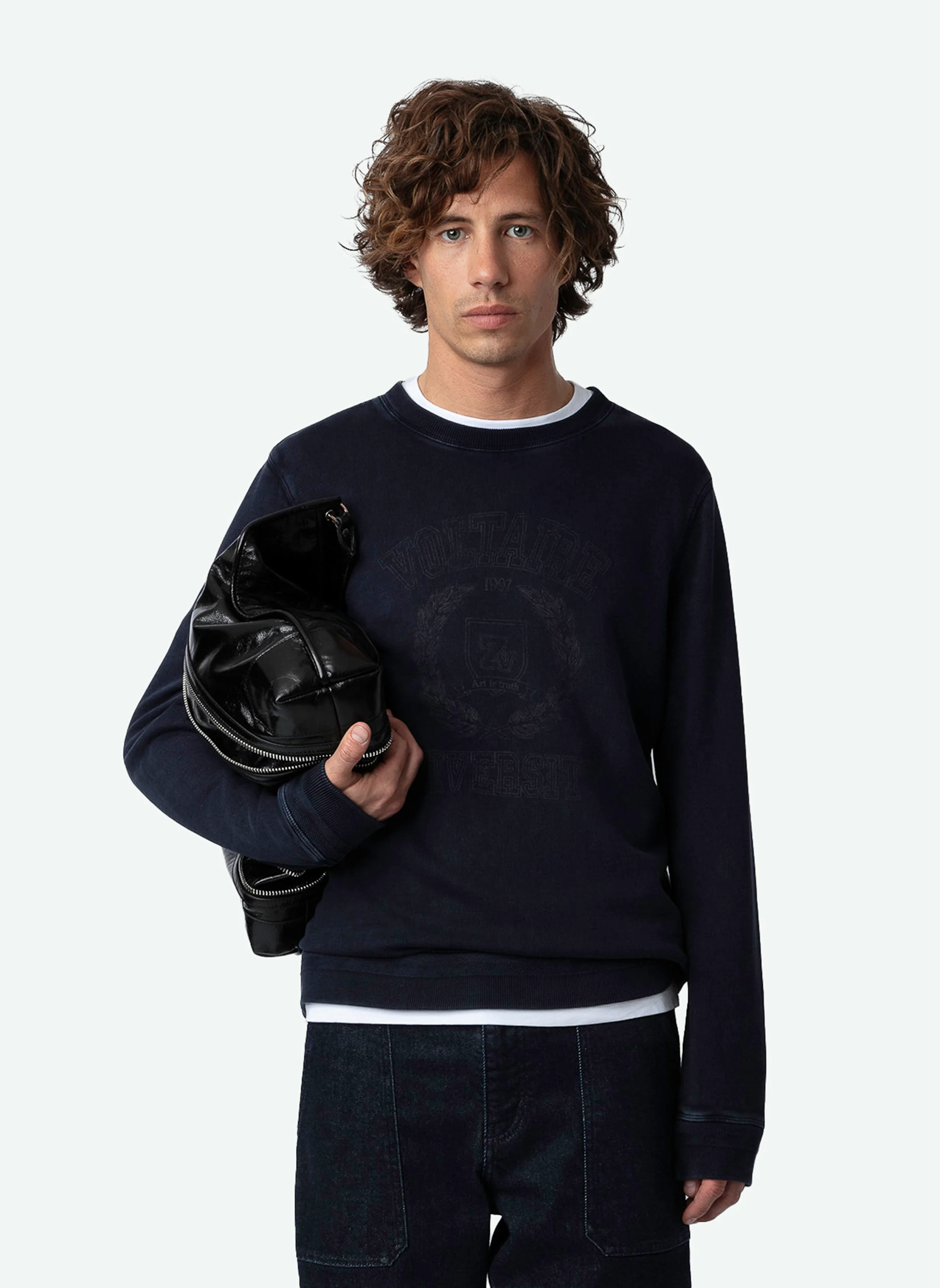 STONY - Sweatshirt col rond droit en coton bio| Bleu