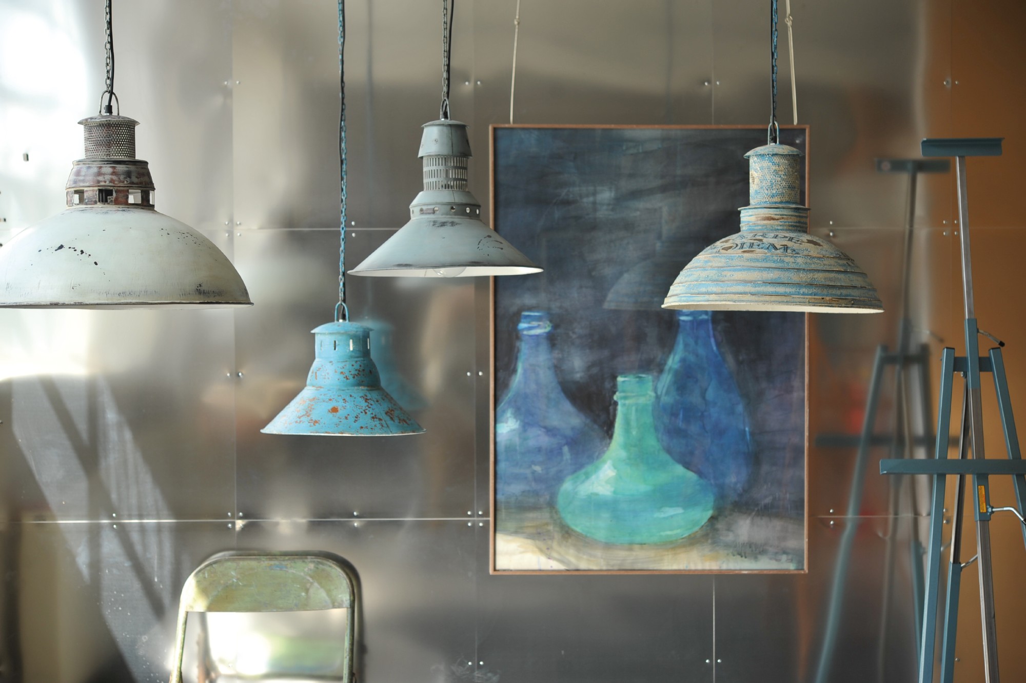 Leuchte 'Blue', blau, Ø 47 cm, H 42 cm von fischer's lagerhaus
