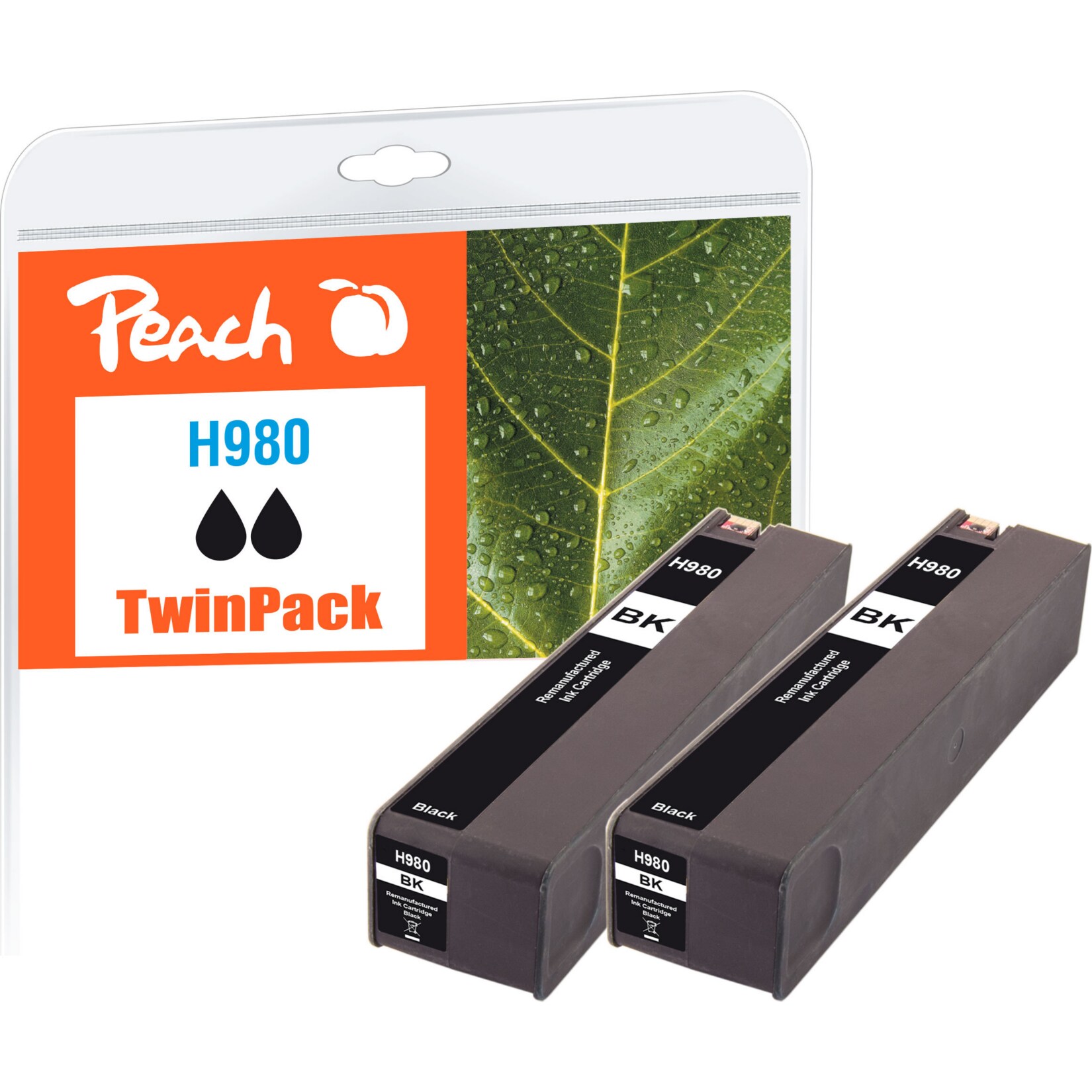 Peach HP 980 bk 2 Druckerpatrone 2*bk ersetzt HP No. 980 bk*2, D8J10A*2 für z.B. HP OfficeJet Enterprise Color Flow X 585 z MFP (wiederaufbereitet)