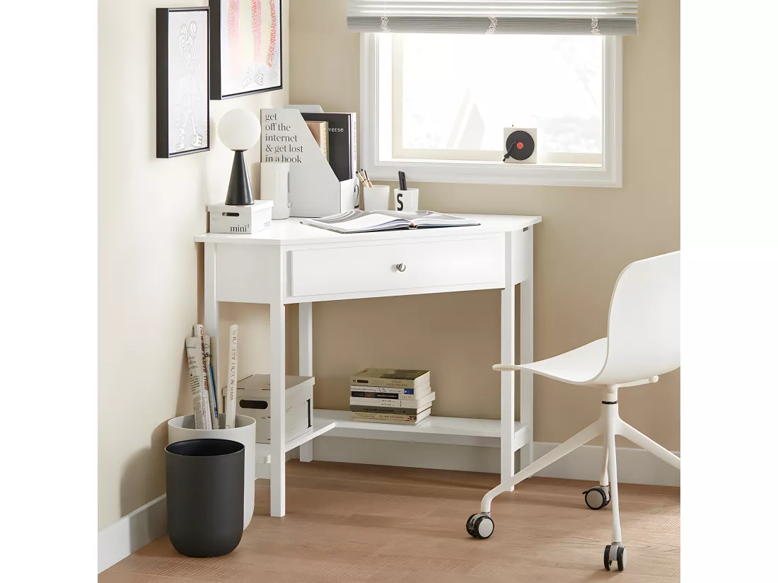 Table Bureau d'Angle Bureau informatique Secrétaire avec Tiroir Meuble Bas d'Entrée, FWT31-W