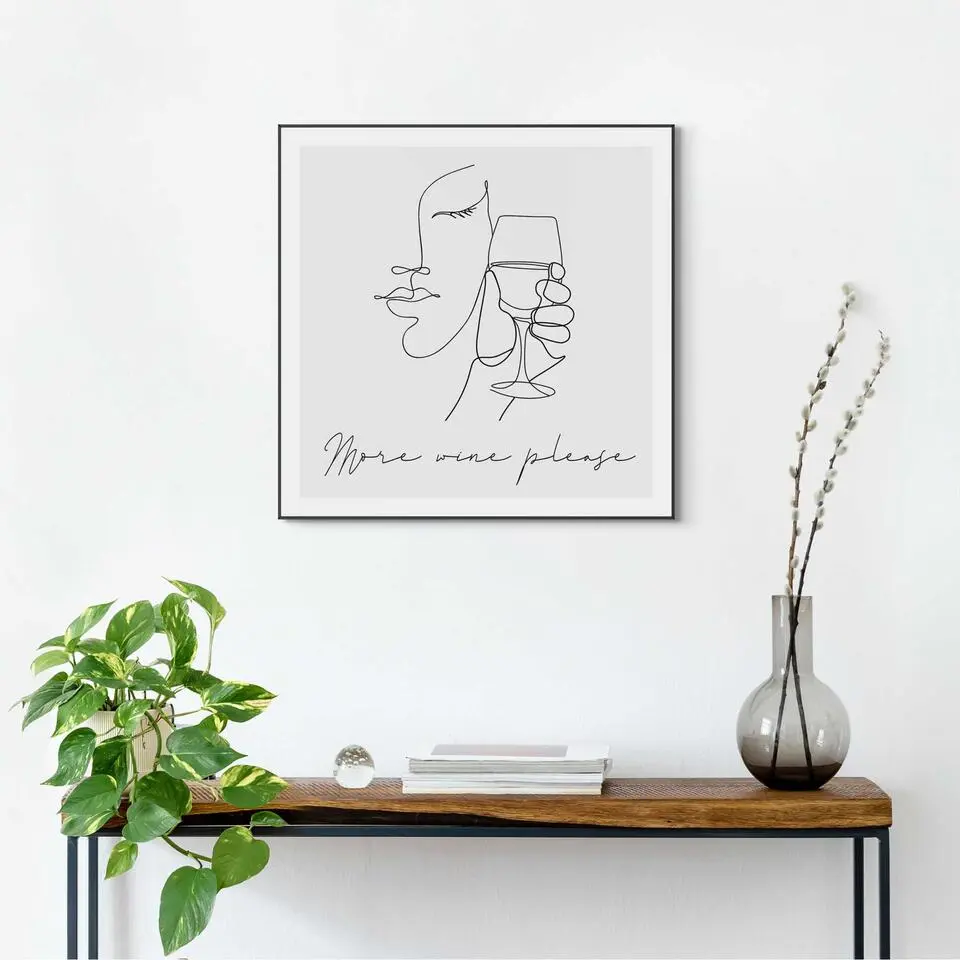 Schilderij More wine please - 50x50cm - Zwart-Wit
