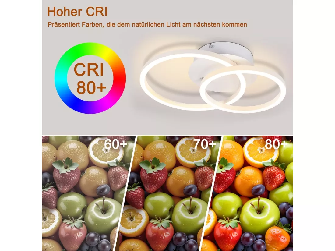 NETTLIFE Plafonnier LED 2 anneaux Blanc Pivotant Moderne Ronde Design 24W 3000K